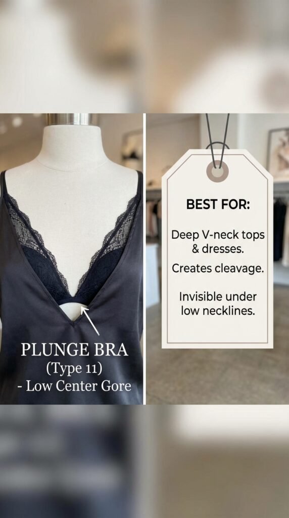 Plunge Bra
Best for: Deep V-neck tops and dresses